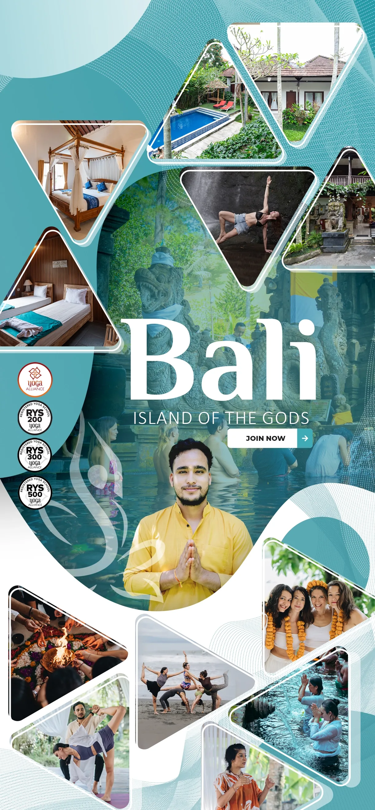 Bali, Island of the Gods - World Peace Yoga School banner with Bali yoga and accommodation photos