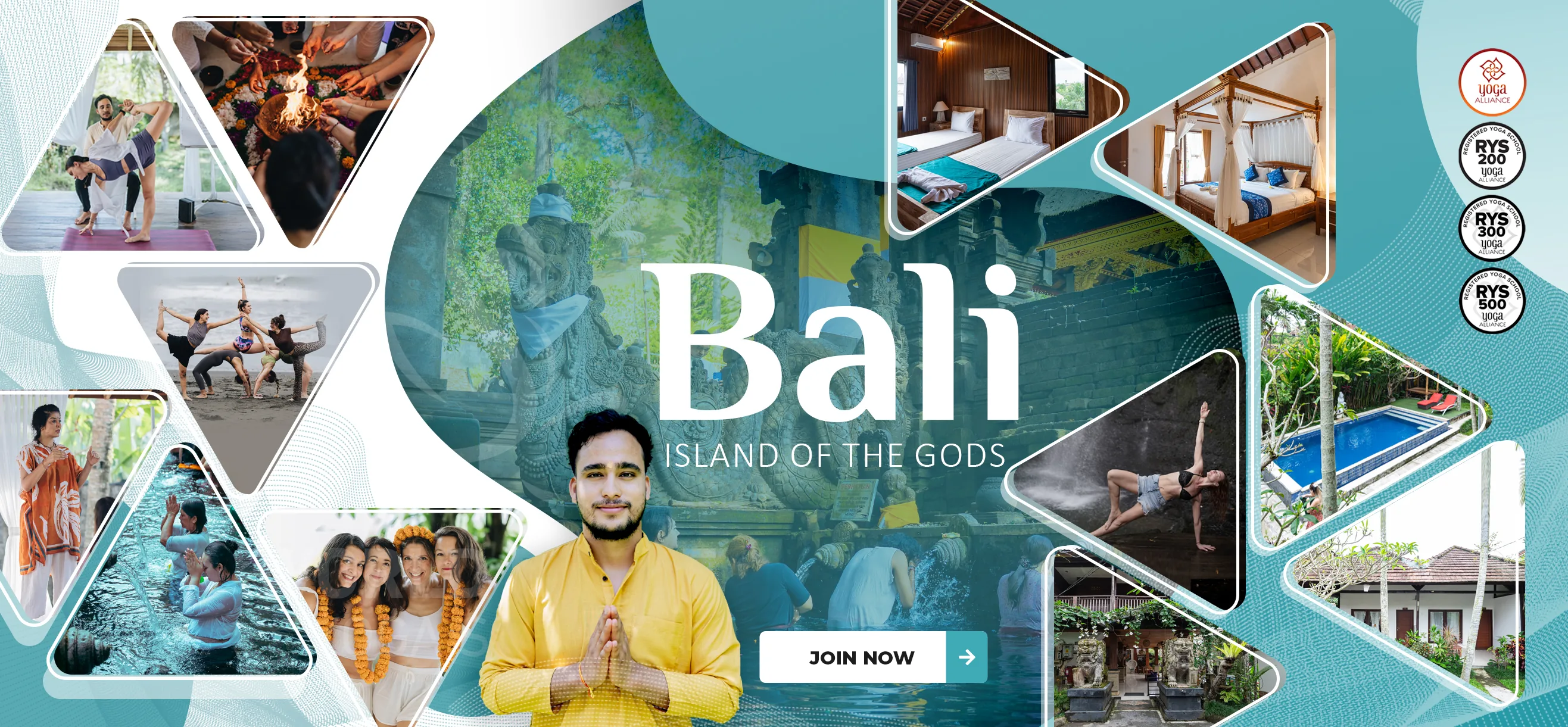 Bali, Island of the Gods - World Peace Yoga School banner with Bali yoga and accommodation photos