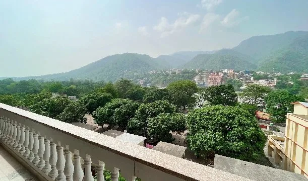 View of the hills and treetops from the school’s balcony