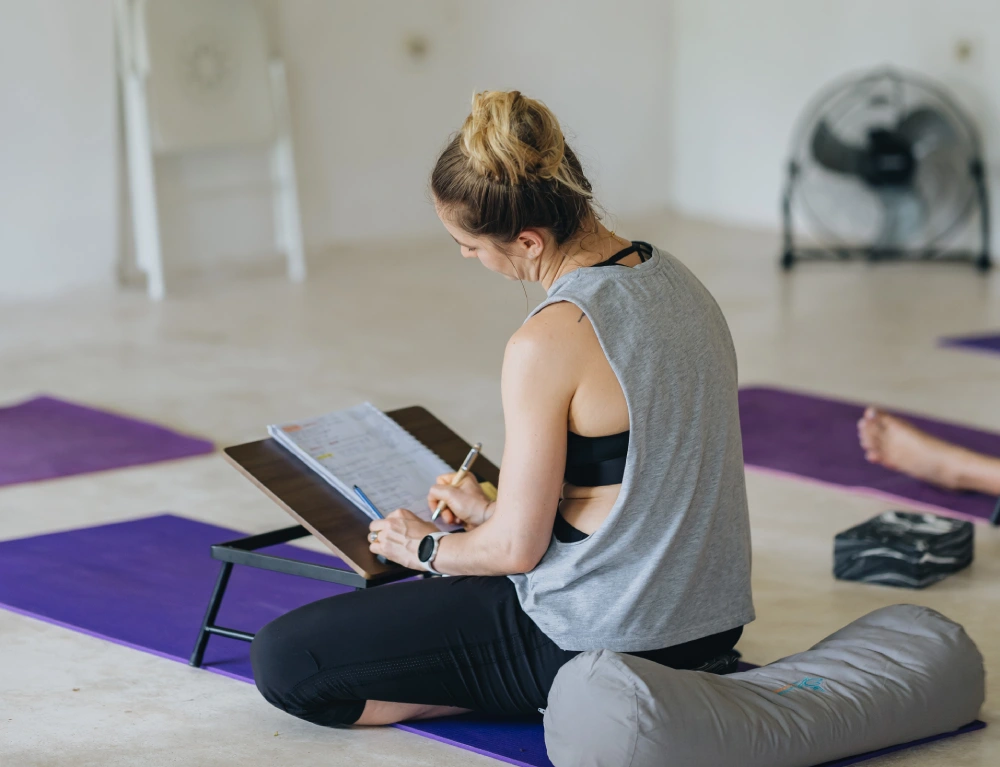 Yoga teacher training class at World Peace Yoga School, Bali