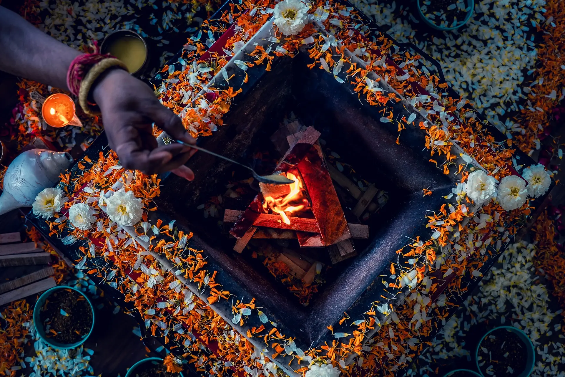 A traditional fire ceremony at the school