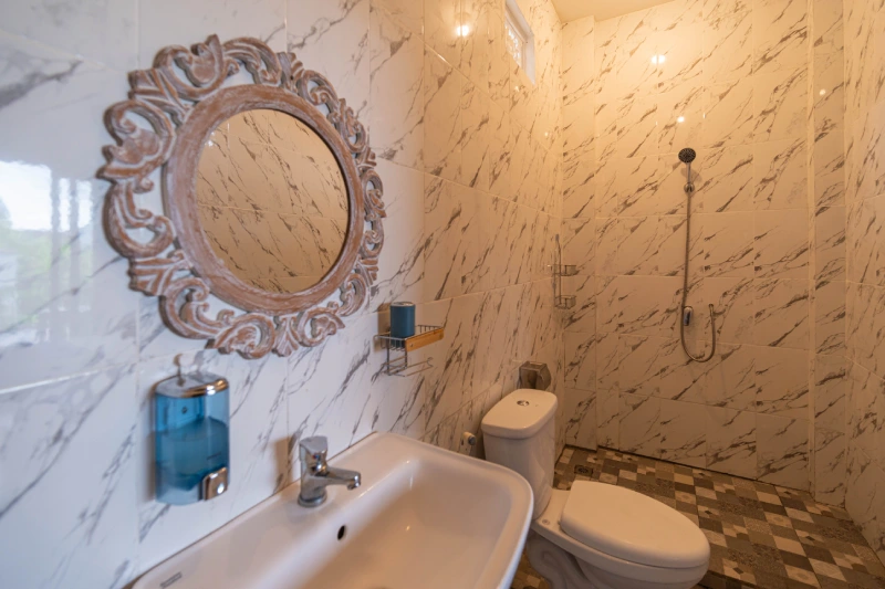 A washroom at World Peace Yoga School, Bisma, Ubud