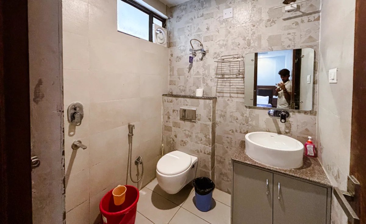 A washroom at World Peace Yoga School, Rishikesh