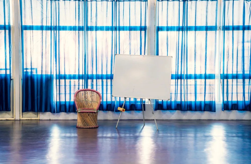 The yoga hall at World Peace Yoga School, Rishikesh