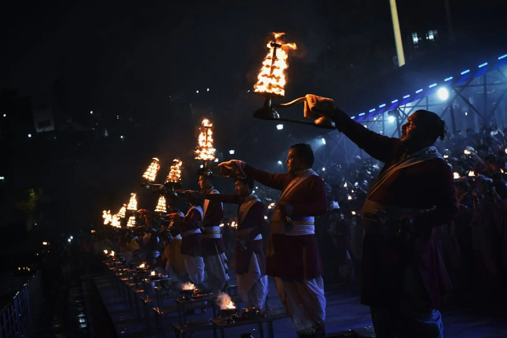 Evening Ganga Aarti on the ghats of Rishikesh