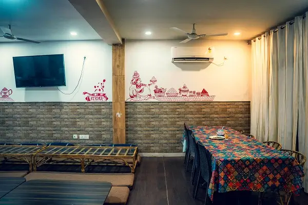 Dining hall with a long shared table