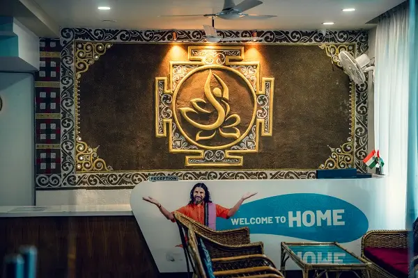 Reception at World Peace Yoga School with the Welcome to Home desk