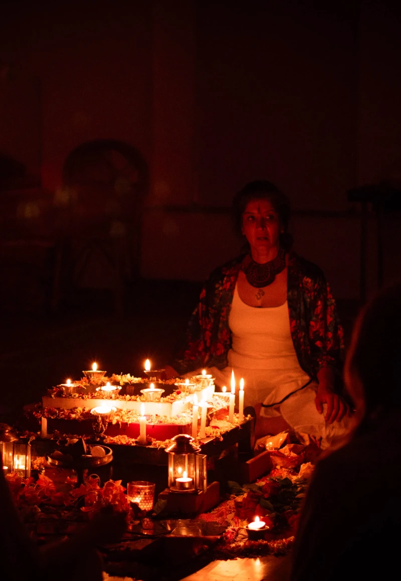Candle-lit Trikālī Tantra puja at World Peace Yoga School