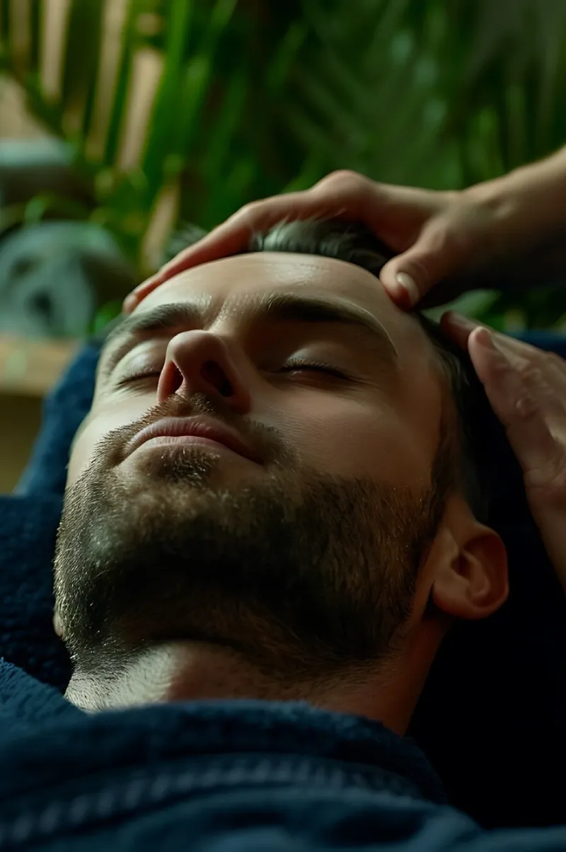 A man receiving a relaxing head massage