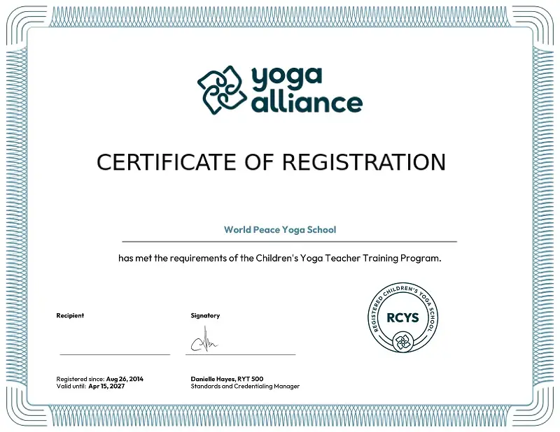 Yoga Alliance International registration certificate
